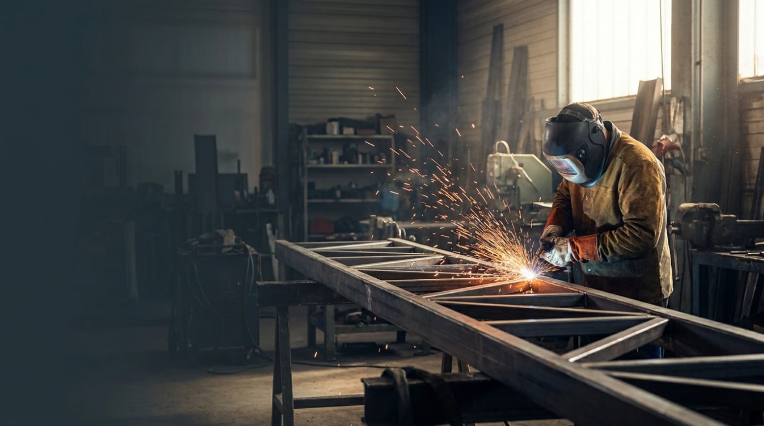 Metallbauer beim Schweißen eines Werkstücks in der Werkstatt